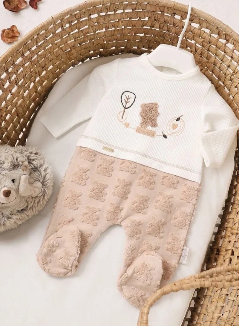 Kids Wear Brown Teddy Bear Embossed Baby Romper - Image 1